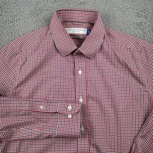 Peter Manning Shirt Mens 3 Red Blue Gingham Easy Care Long Sleeve Button Up